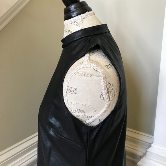 Amanda Uprichard Faux Leather Mini Dress Womens Medium Black Sleeveless Shift - Picture 10 of 13